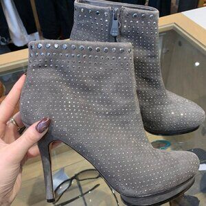 BCBG MaxAzria Grigio Studded Kid Suede Leather High Heel Bootie Grey - Size 9